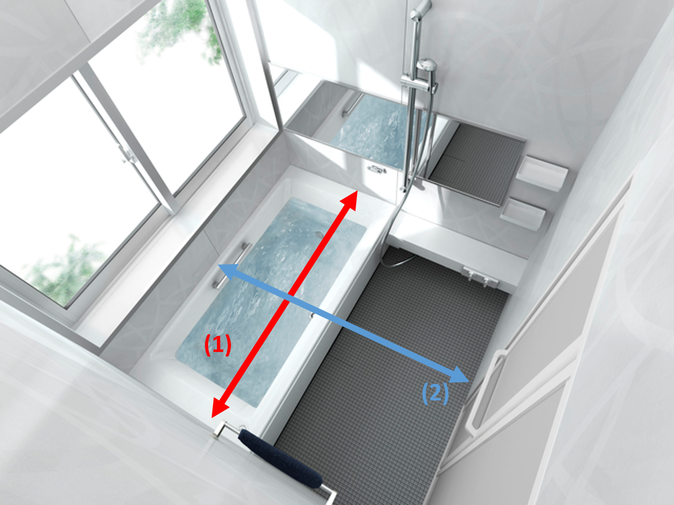 短辺と長辺が示されている浴槽