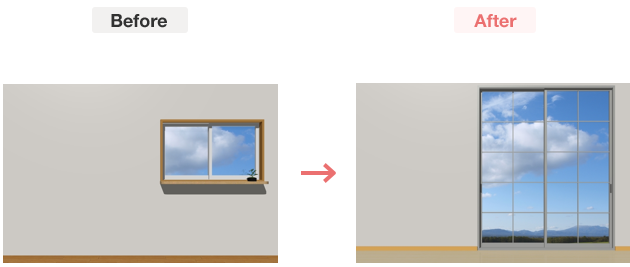 腰高窓を掃き出し窓に変えた事例