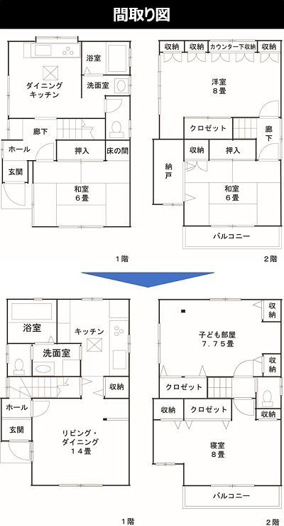 築30年65㎡のリフォーム事例（940万円）間取り