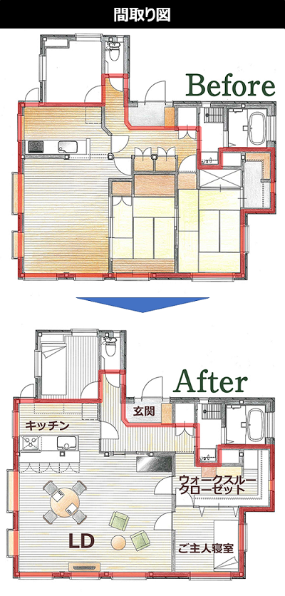 63㎡の戸建てスケルトンリフォーム事例（800万円）