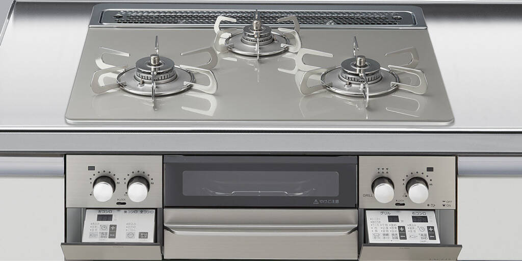 ガラストップ天板のコンロ