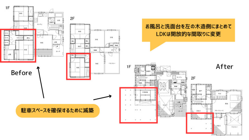 築50年の賃貸兼居住物件を基礎から修繕した事例　間取り
