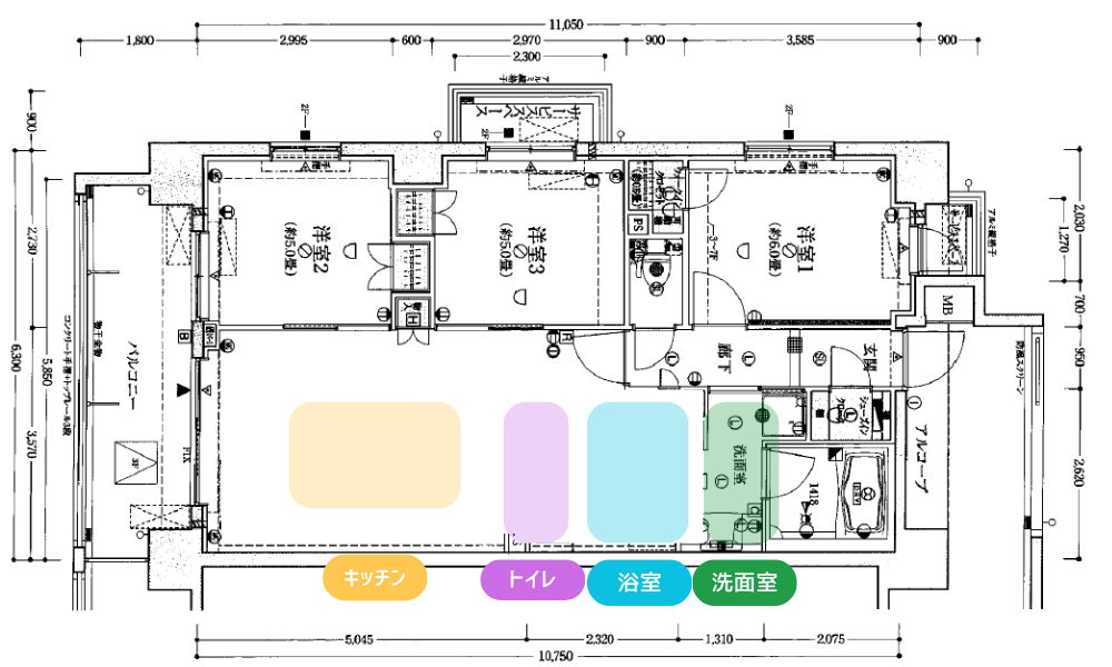 筆者が考えた水回りの間取り変更プランアフター