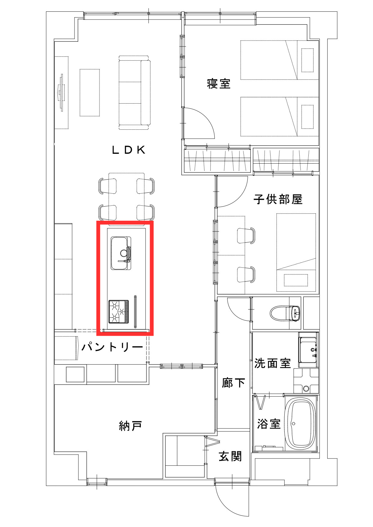 キッチンの移動をした後の間取り図