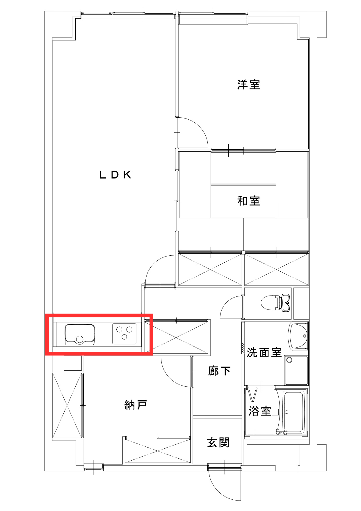 キッチンの移動をする前の間取り図