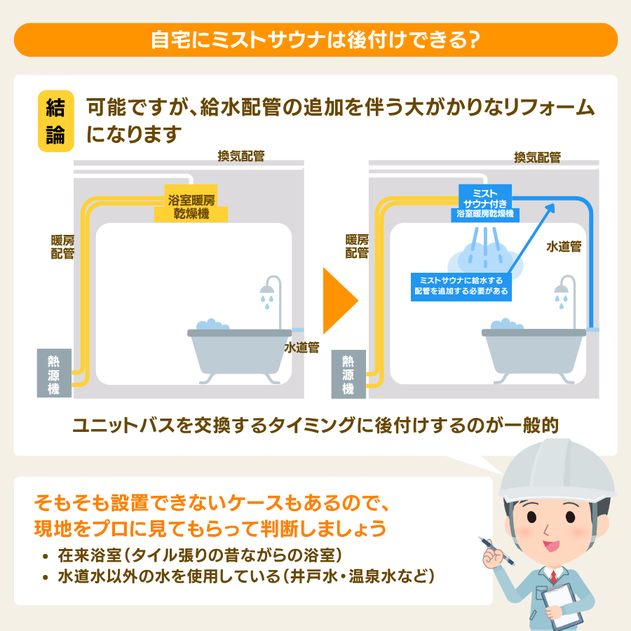 自宅にミストサウナは後付けできる？