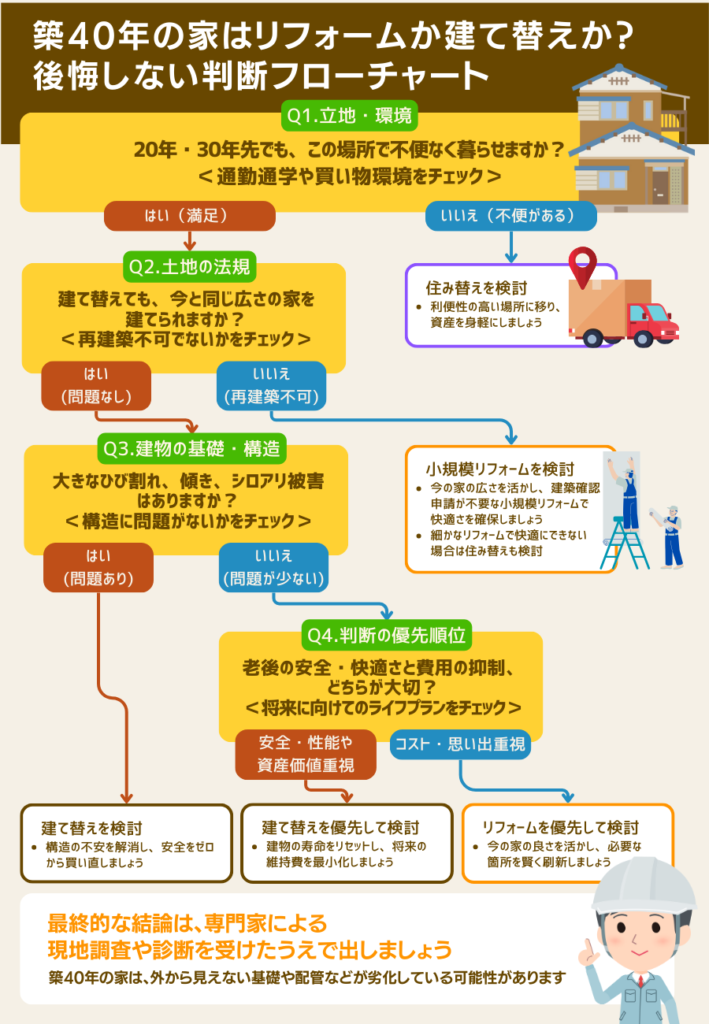 築40年の家はリフォームか建て替えかを判断するチャート