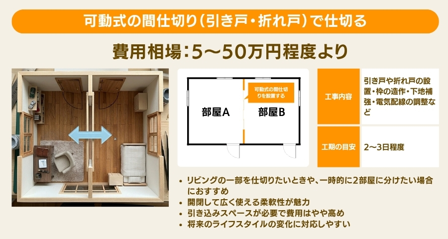 可動式の間仕切:5~50万円程度より