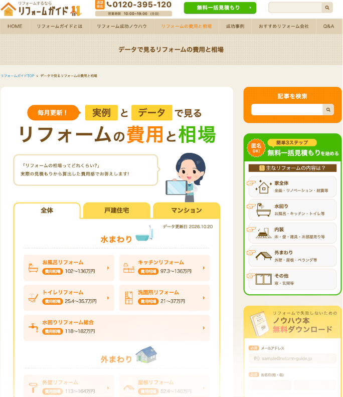 今回リニューアルする費用と相場ページ